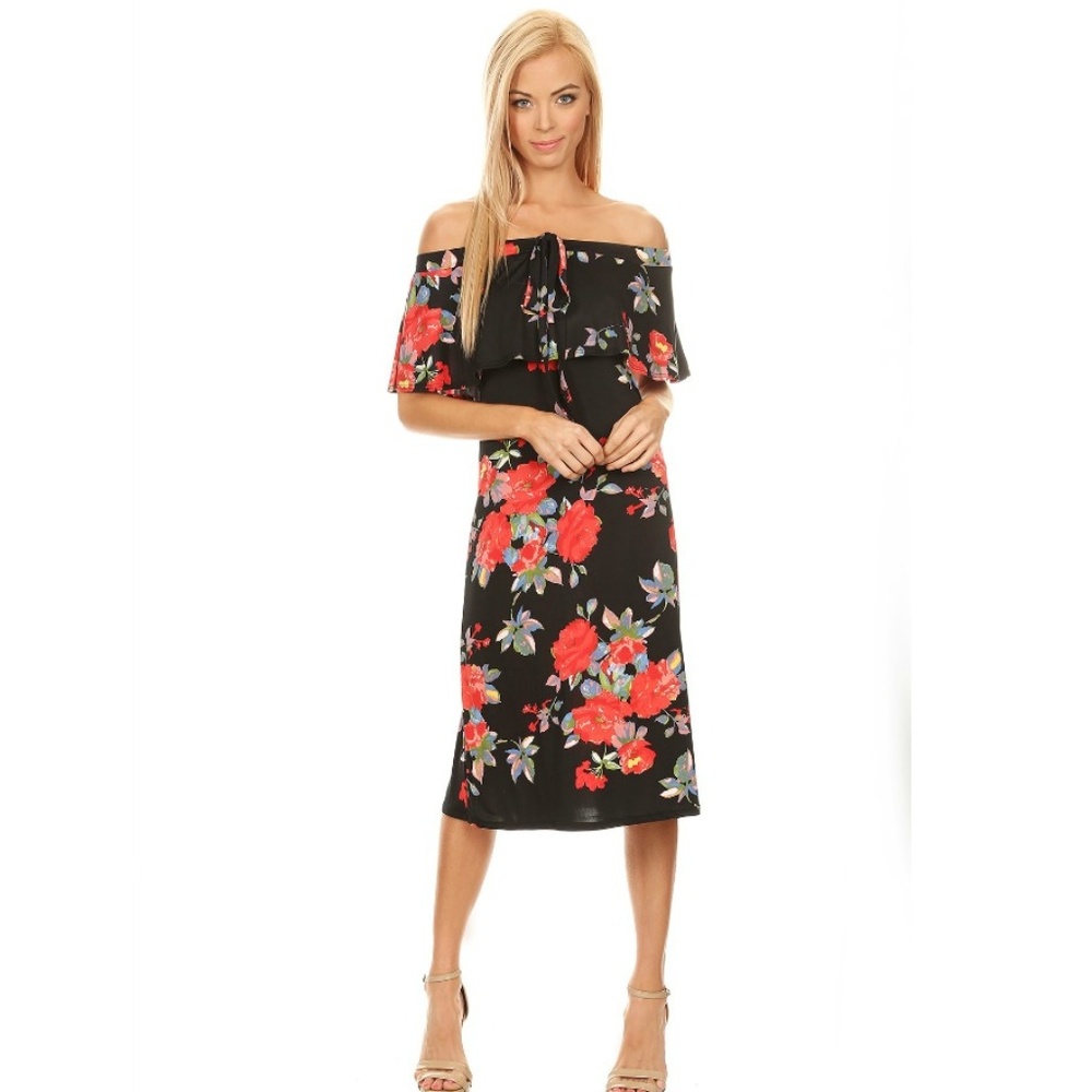 Red Floral off Shoulder Dress